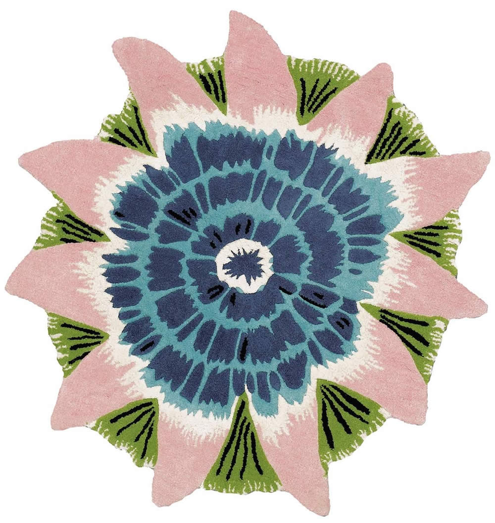现代田园蓝粉色花朵纹理图案地毯贴图