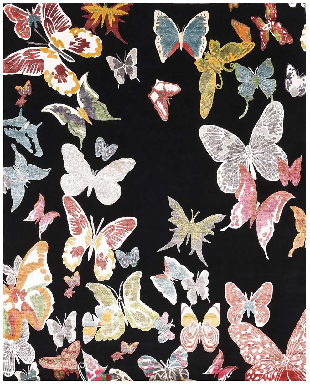 现代风格黑色底蝴蝶图案地毯贴图