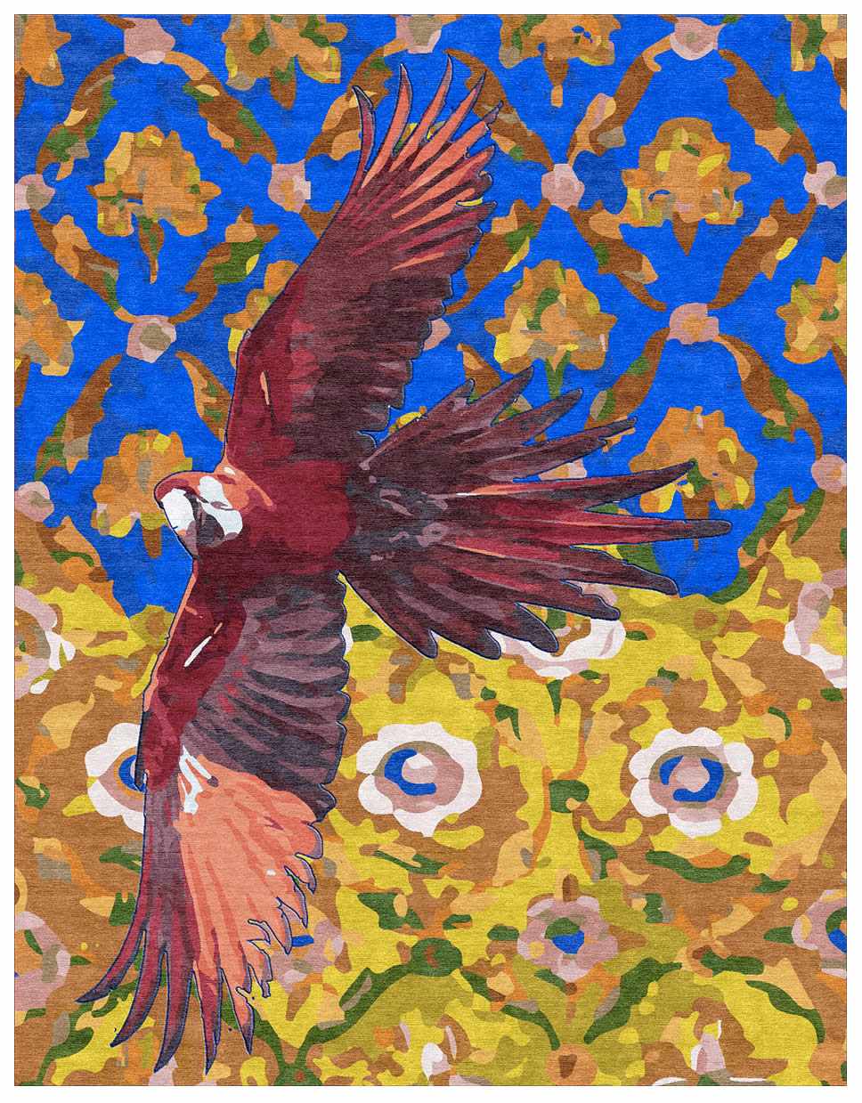 现代美式鹦鹉花朵图案地毯贴图
