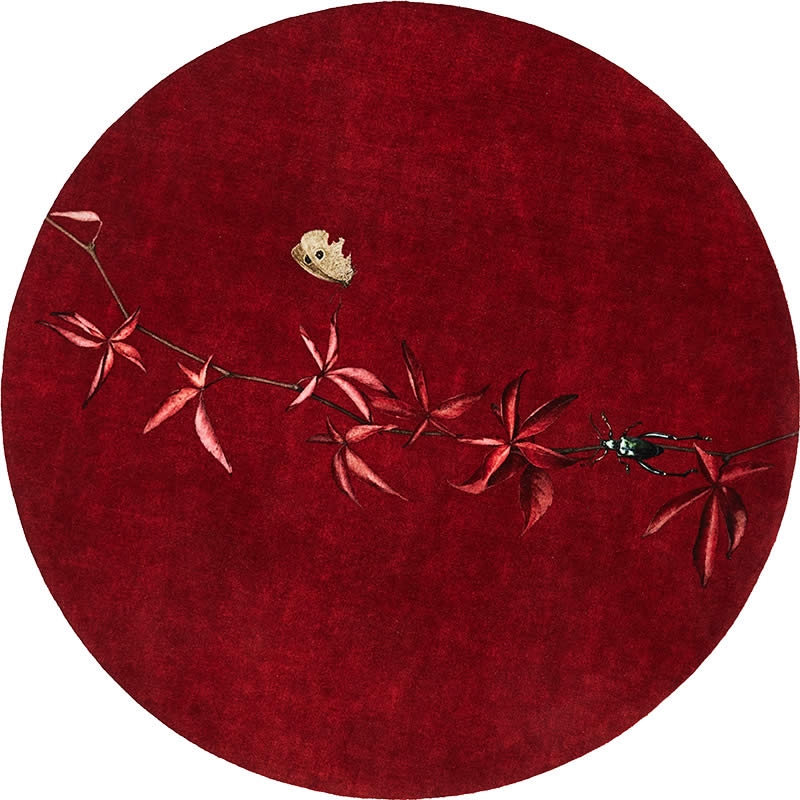 新中式红色蝴蝶虫子图案地毯贴图