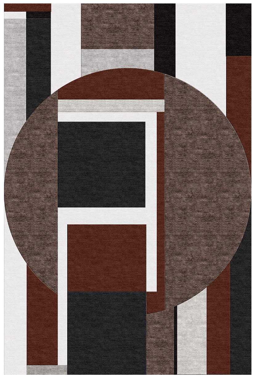 现代风格咖红黑色几何纹理图案地毯贴图