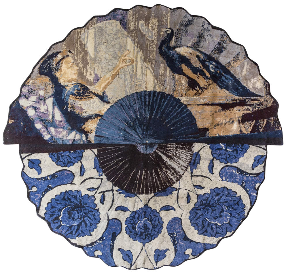 新中式孔雀蓝色花朵纹理图案地毯贴图