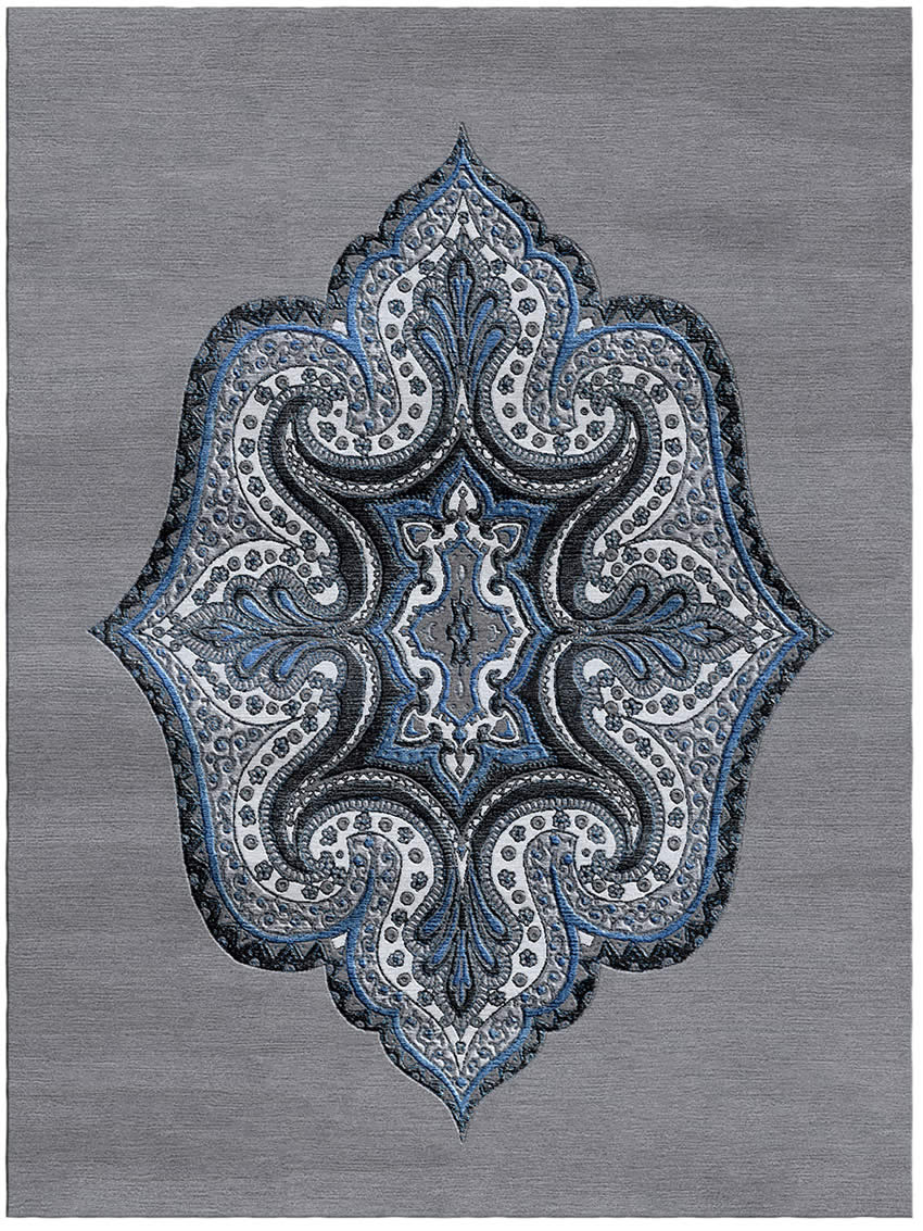 复古美式风冷灰蓝色花纹图案地毯贴图