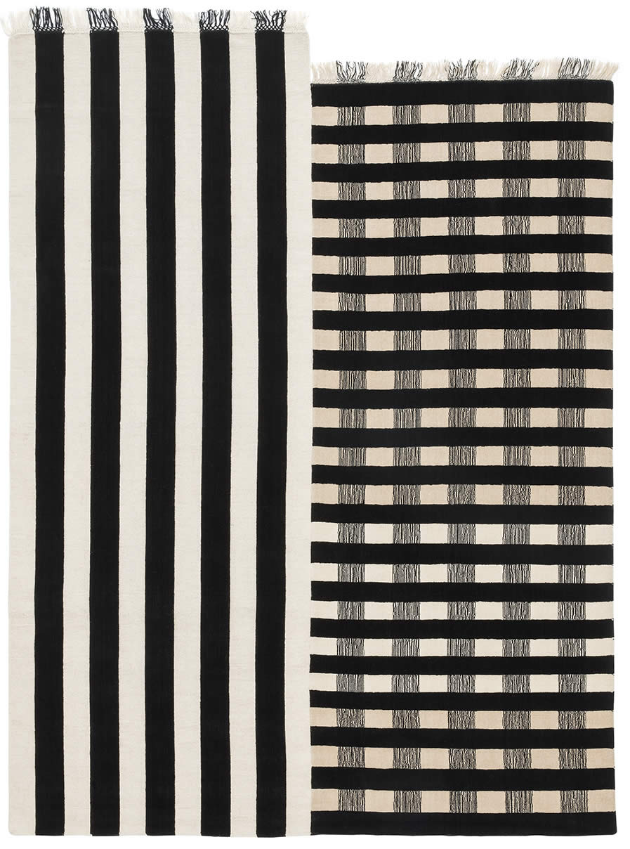 现代简约黑白横竖条纹图案地毯贴图