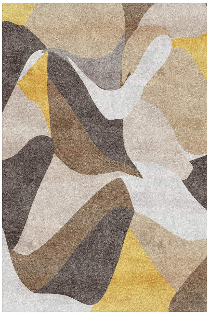 现代简约咖灰黄色不规则色块图案地毯贴图