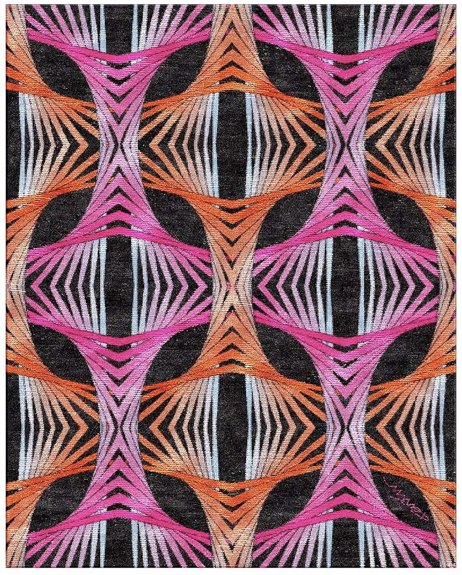 现代风格橘红粉色几何纹理图案地毯贴图