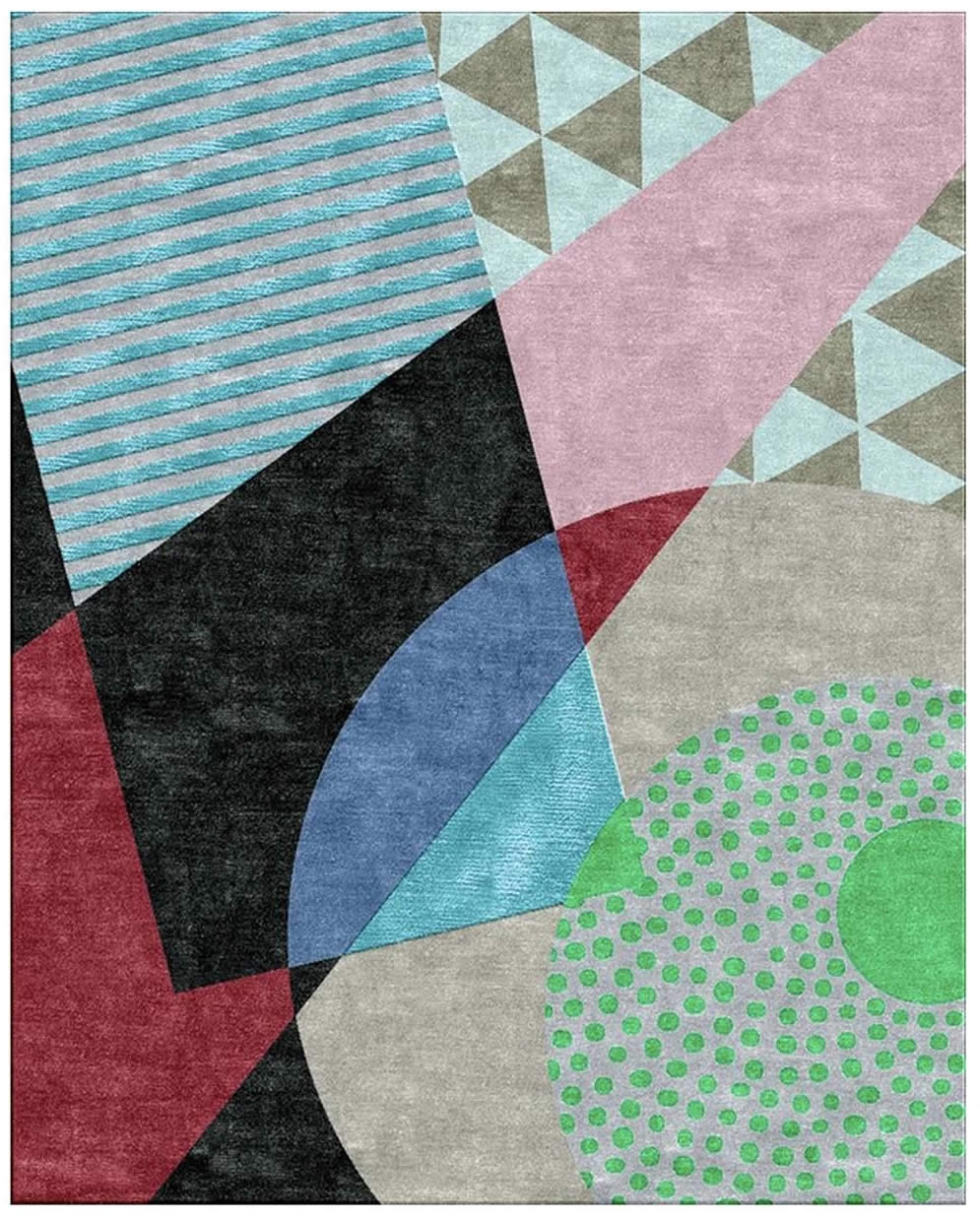 现代北欧青绿灰色几何图形图案地毯贴图
