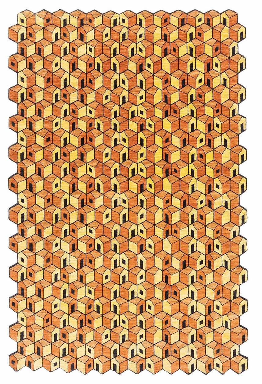 现代风格橙黄色小房子图案地毯贴图