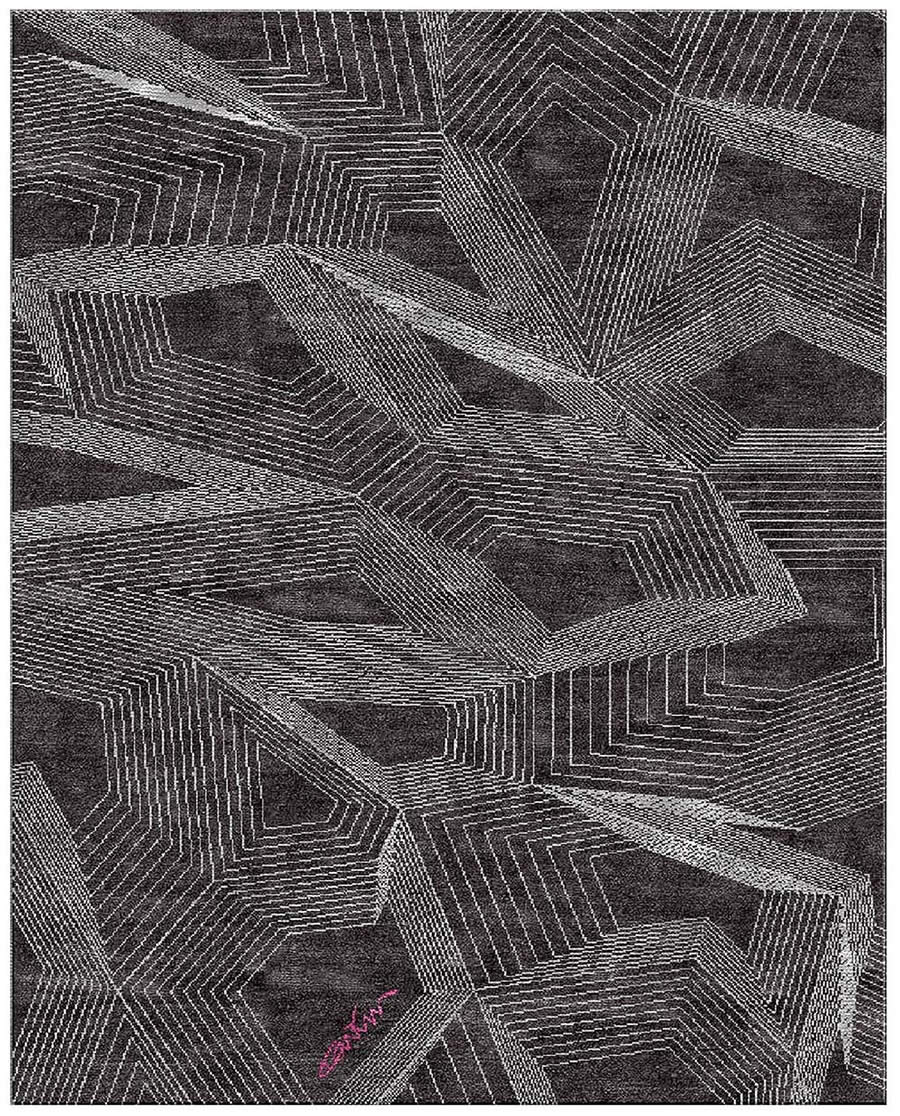现代简约风黑白不规则几何线条图案地毯贴图