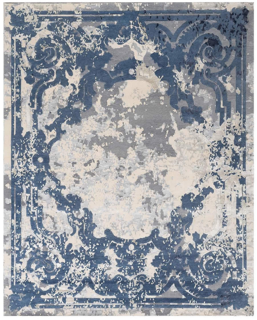 现代美式蓝灰色抽象纹理图案地毯贴图