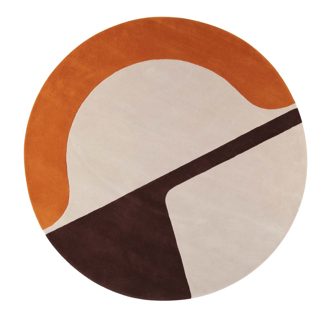 现代简约橙咖色几何拼色图案圆形地毯贴图