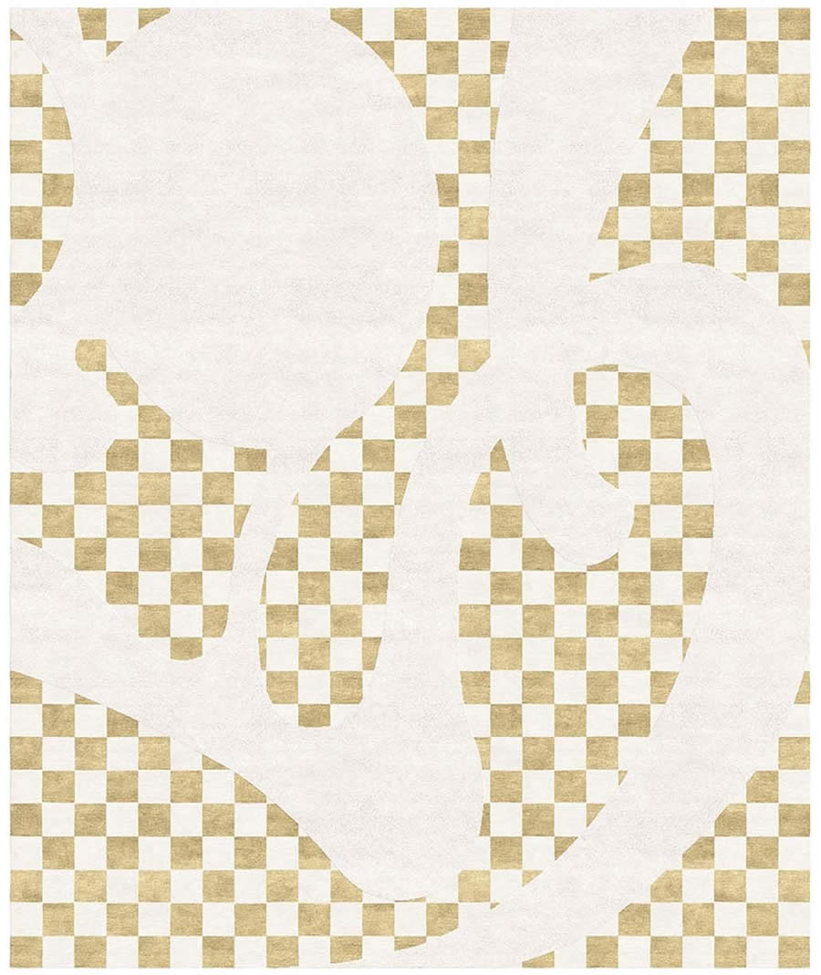 现代简约咖黄色格子图案圆形地毯贴图