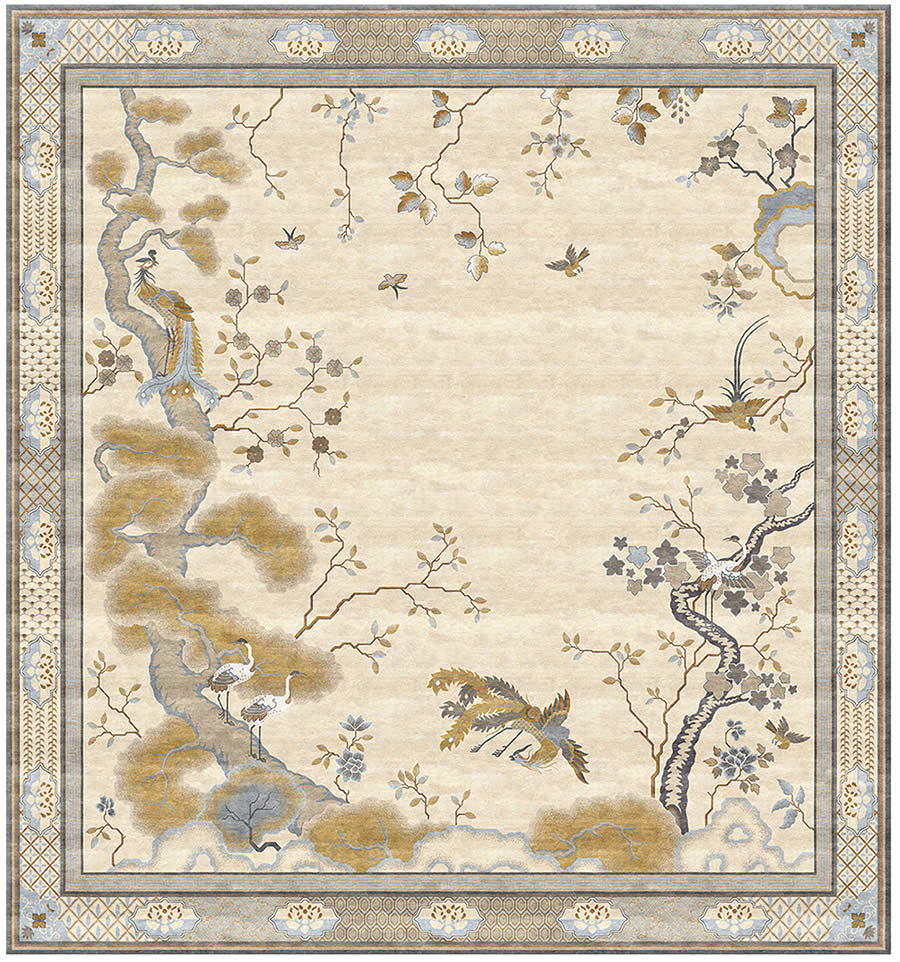 新中式古典凤凰鹤图案地毯贴图