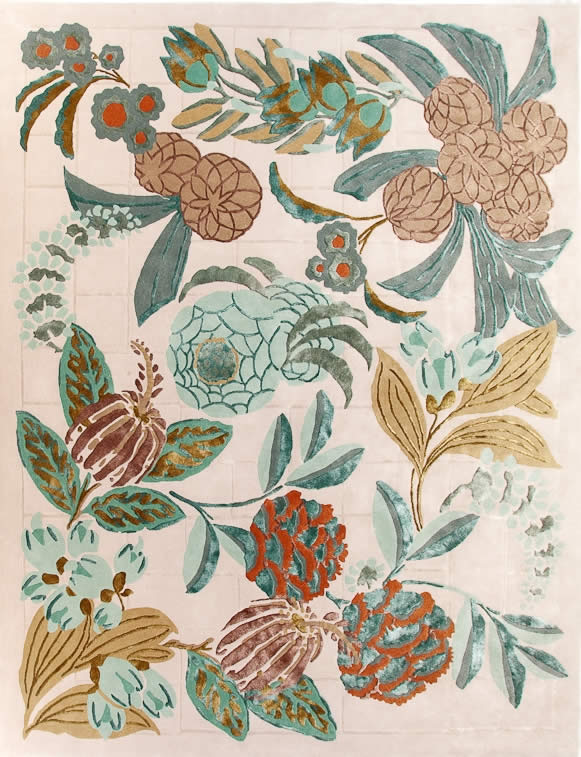新中式花朵植物图案地毯贴图