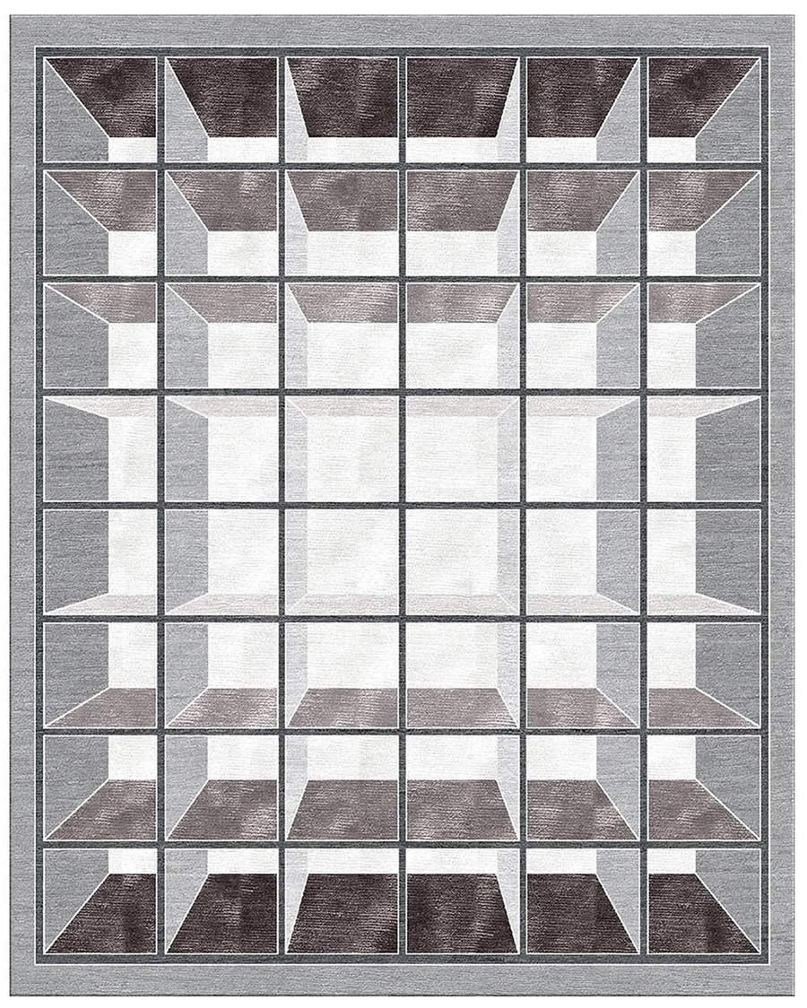现代风格灰咖色几何格子图案地毯贴图