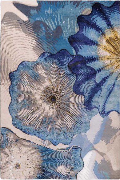 美式田园蓝灰色花朵叶子图案地毯贴图