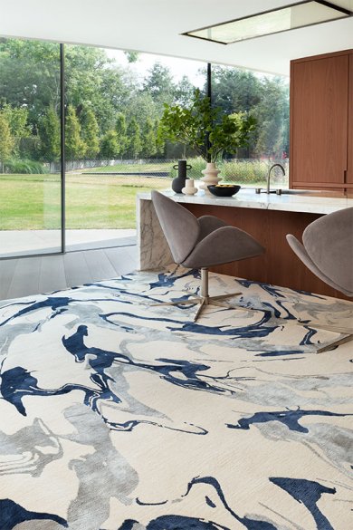 现代新中式蓝灰色水墨纹理图案地毯贴图