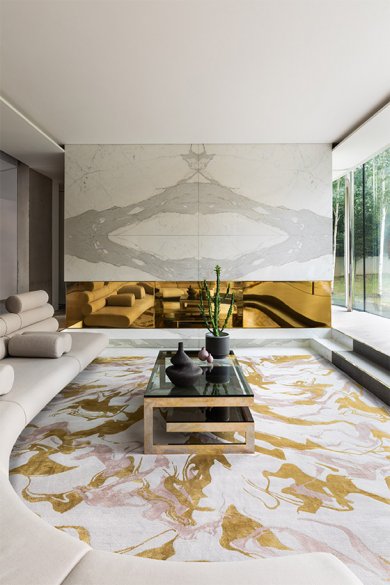 现代新中式金粉色水墨纹理图案地毯贴图
