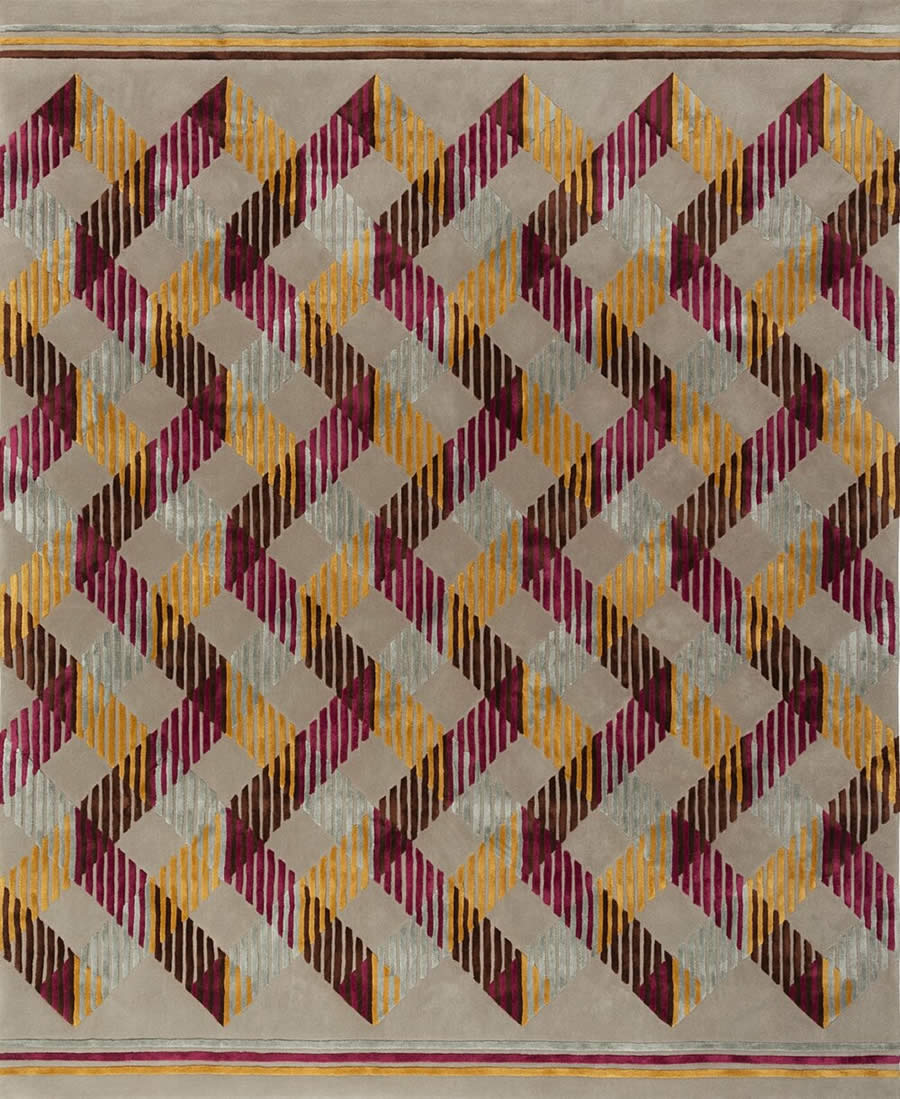 简约时尚红黄咖色几何条纹图案地毯贴图