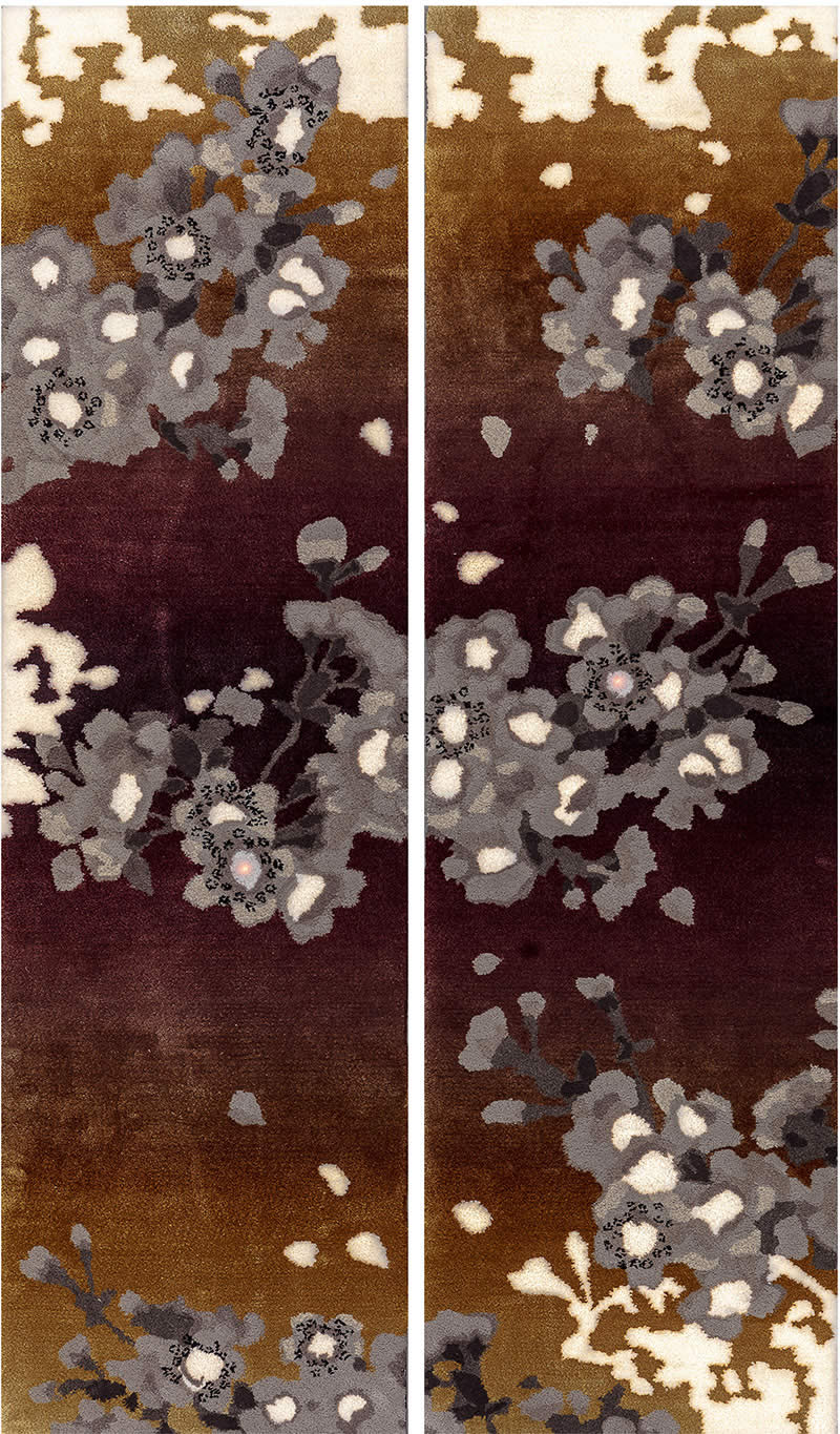 新中式灰色花朵植物图案地毯贴图