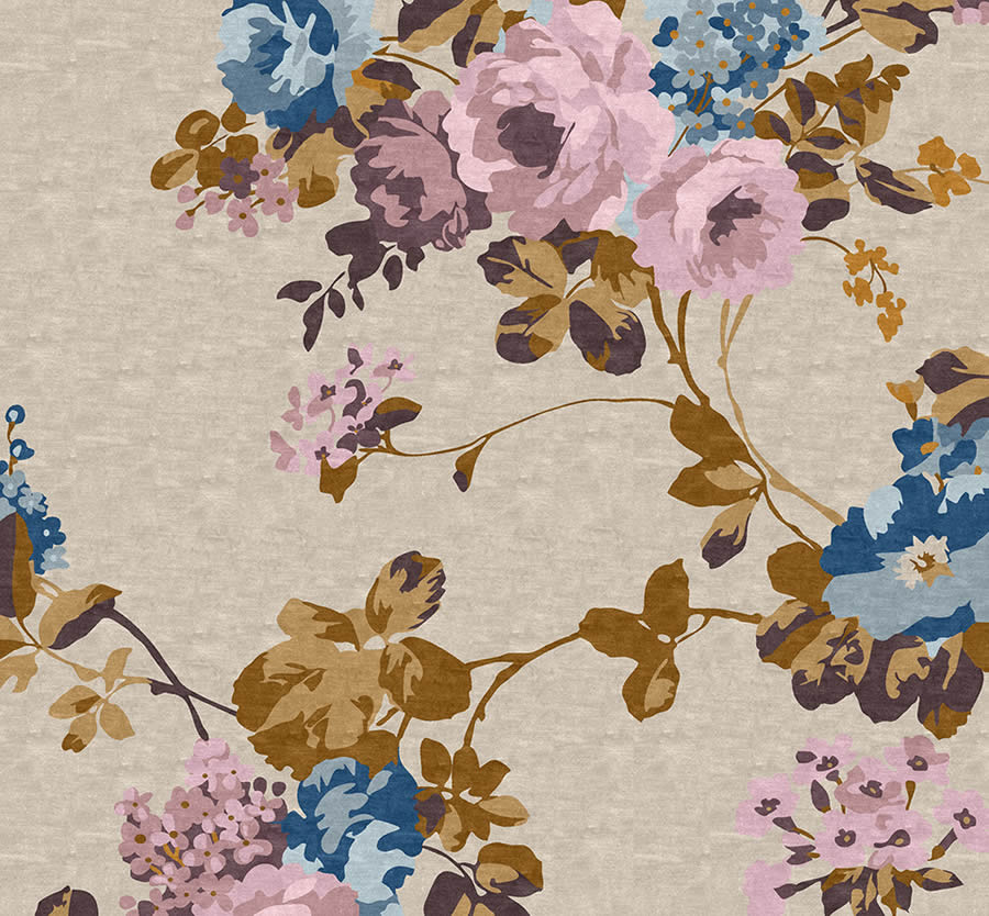 新中式蓝粉色花朵图案地毯贴图