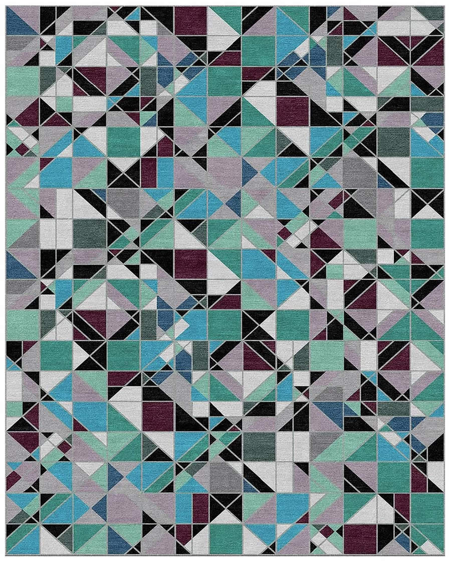 现代风格绿蓝灰色几何图形图案地毯贴图