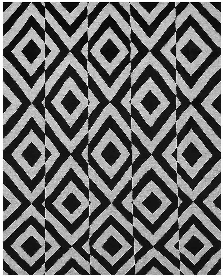 现代简约黑白四边形图案地毯贴图