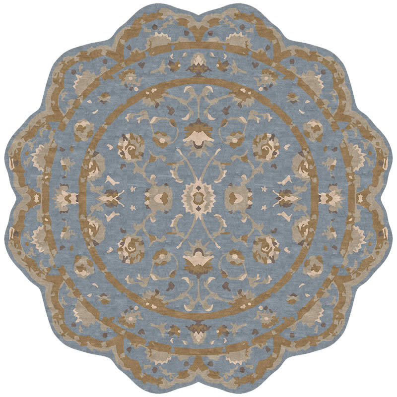 美式风格蓝咖色花朵图案地毯贴图