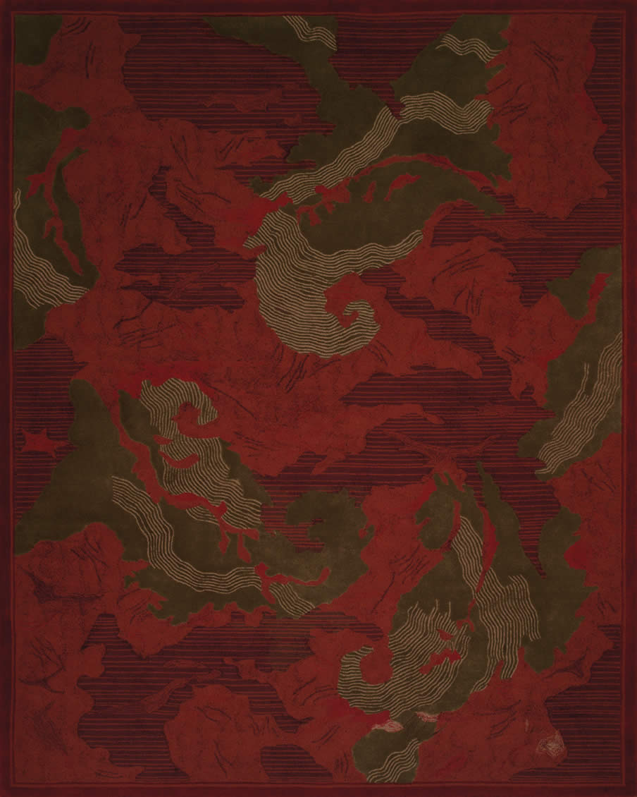 新中式红绿色意境纹理图案地毯贴图