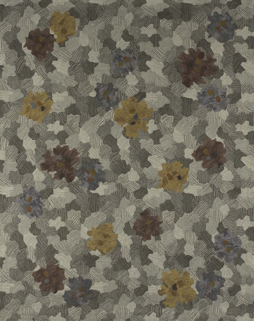 新中式灰色花朵图案地毯贴图