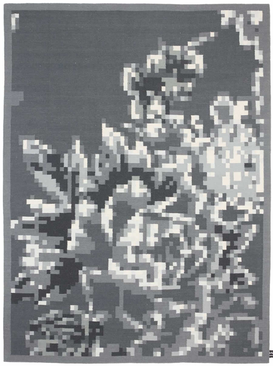 新中式灰白色牡丹花朵马赛克图案地毯贴