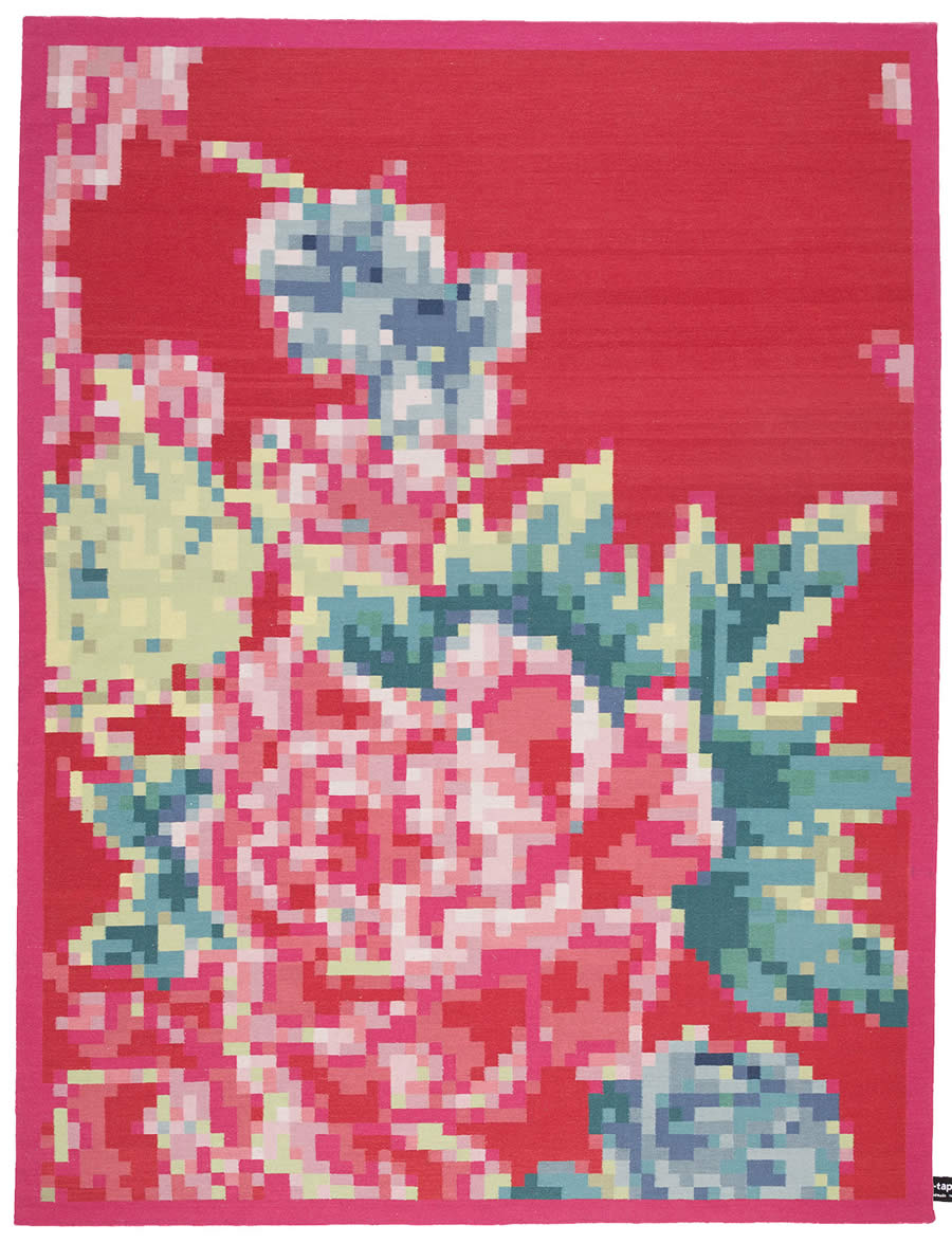 新中式红色牡丹花朵马赛克图案地毯贴图
