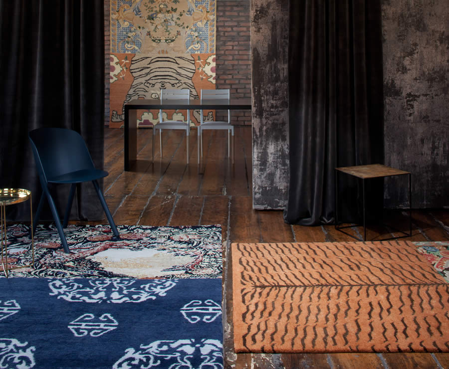 现代新中式创意花朵虎纹图案地毯贴图