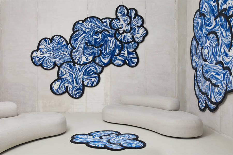 现代极简蓝色抽象纹理图案地毯贴图
