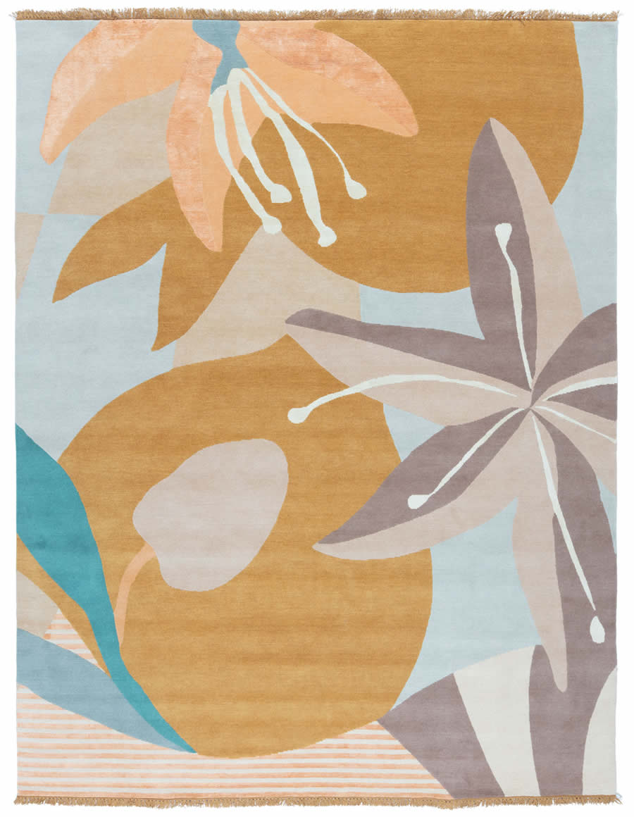 现代舒适风橘黄色植物叶子图案地毯贴图