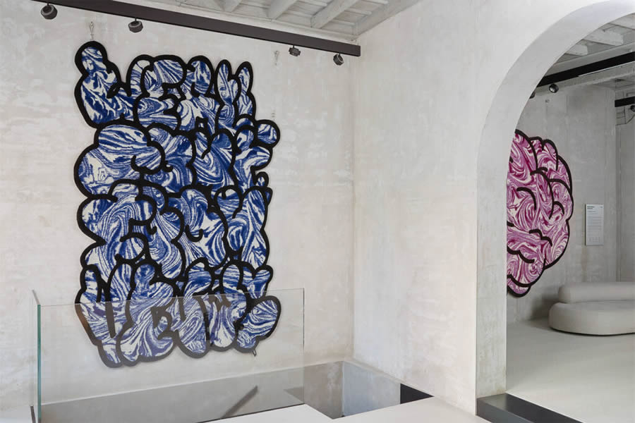 现代风格蓝黑色创意抽象纹理图案地毯贴图