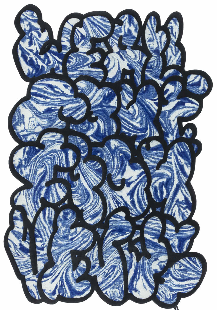 现代风格蓝黑色创意抽象纹理图案地毯贴图