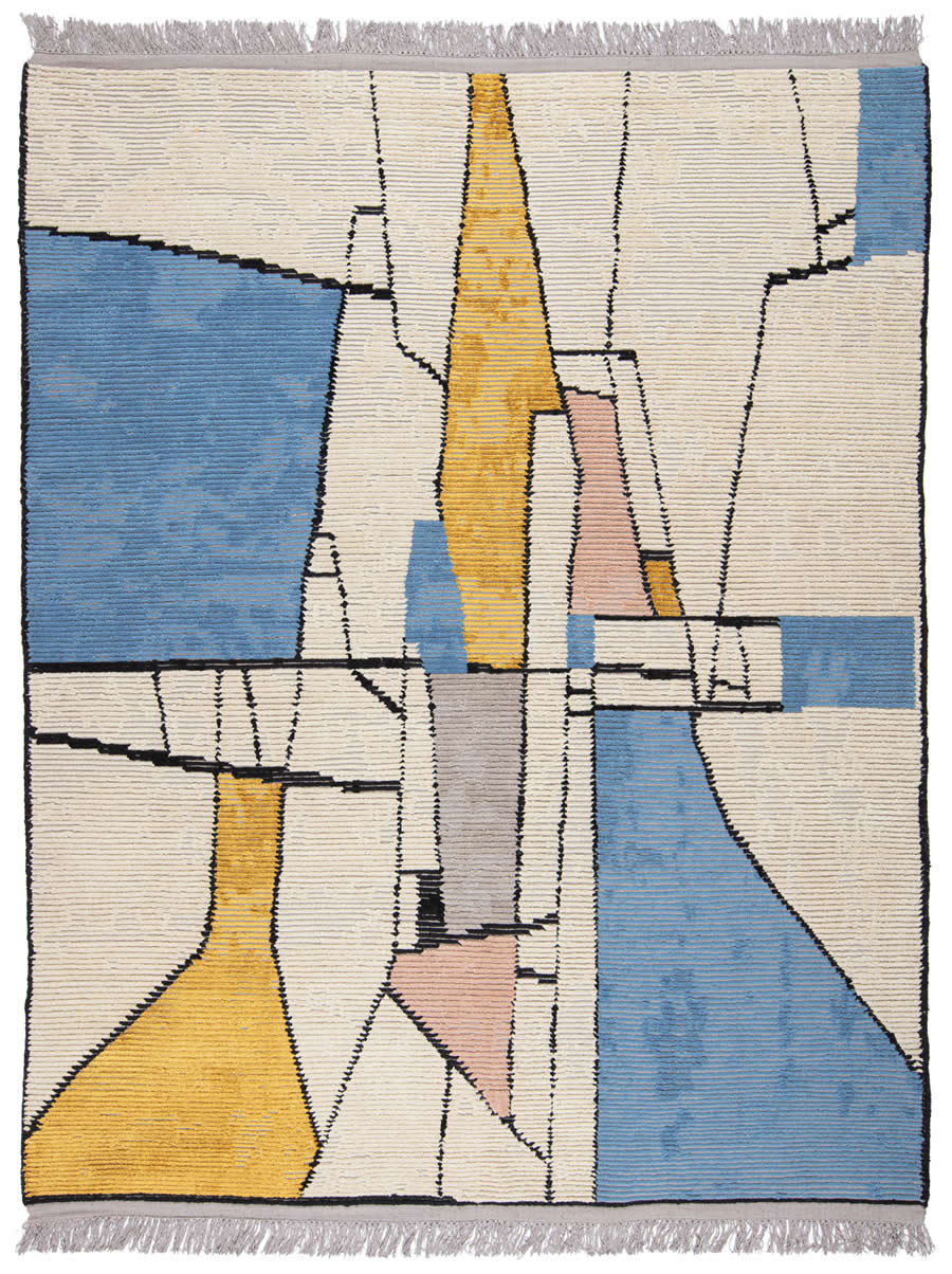 现代简约黄蓝色几何线条图案地毯贴图