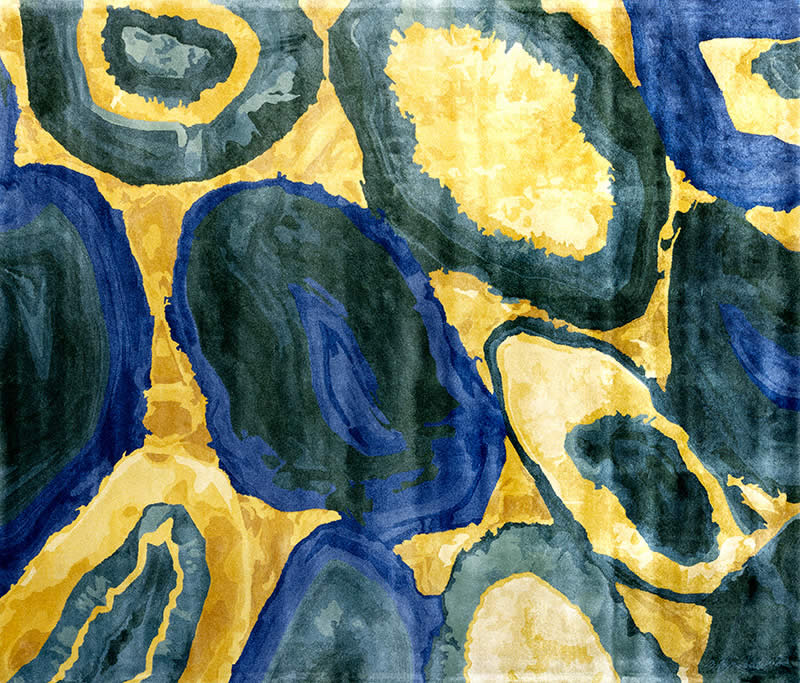 新中式黄绿蓝色鹅卵石图案地毯贴图