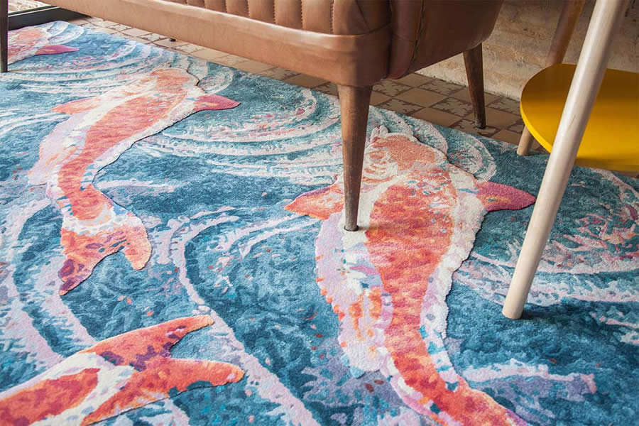 新中式水浪鲤鱼吉祥图案地毯贴图