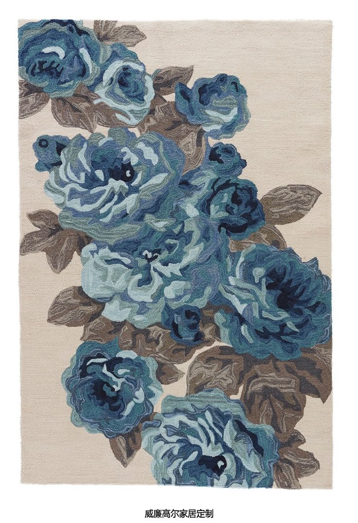 现代风格蓝色玫瑰花纹地毯贴图