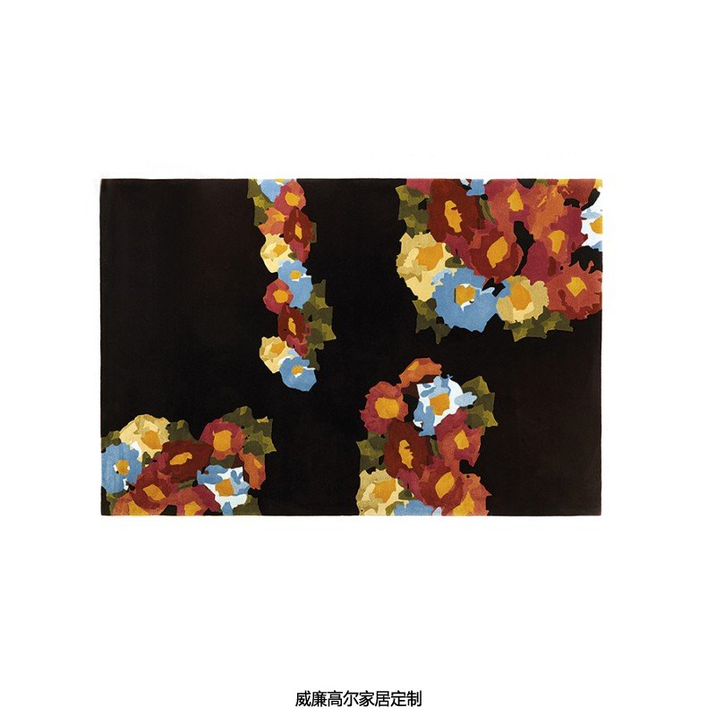现代风格黑色花朵图案地毯贴图