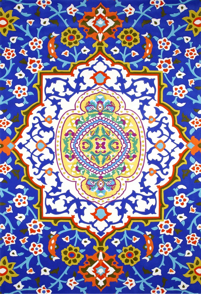 新中式古典蓝色花纹图案地毯贴图