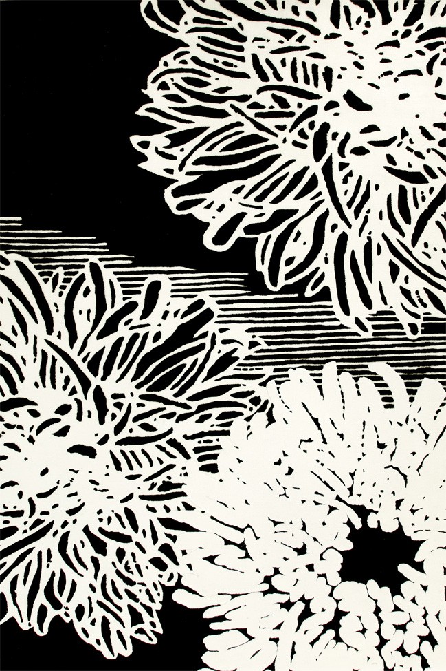现代风格黑白花朵图案地毯贴图