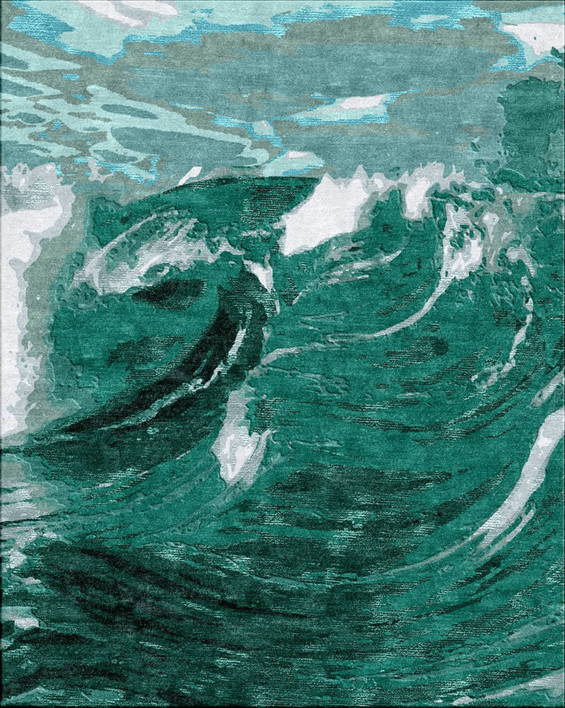 现代风格绿灰色海浪图案地毯贴图-高端定制