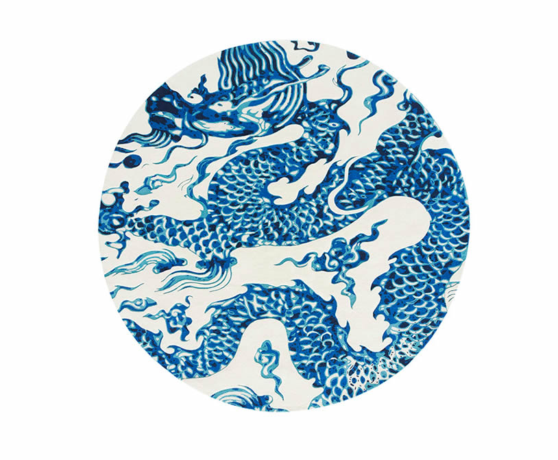 新中式青蓝色圆形龙图案地毯贴图-高端定制